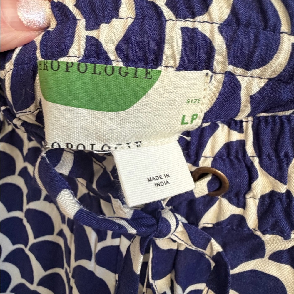 LP large petite Anthropologie beaded jogger pants lightweight blue white scallop - Picture 4 of 12
